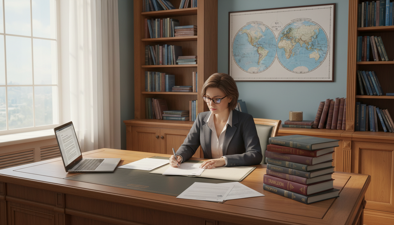 Professional translator working with documents for sworn translation