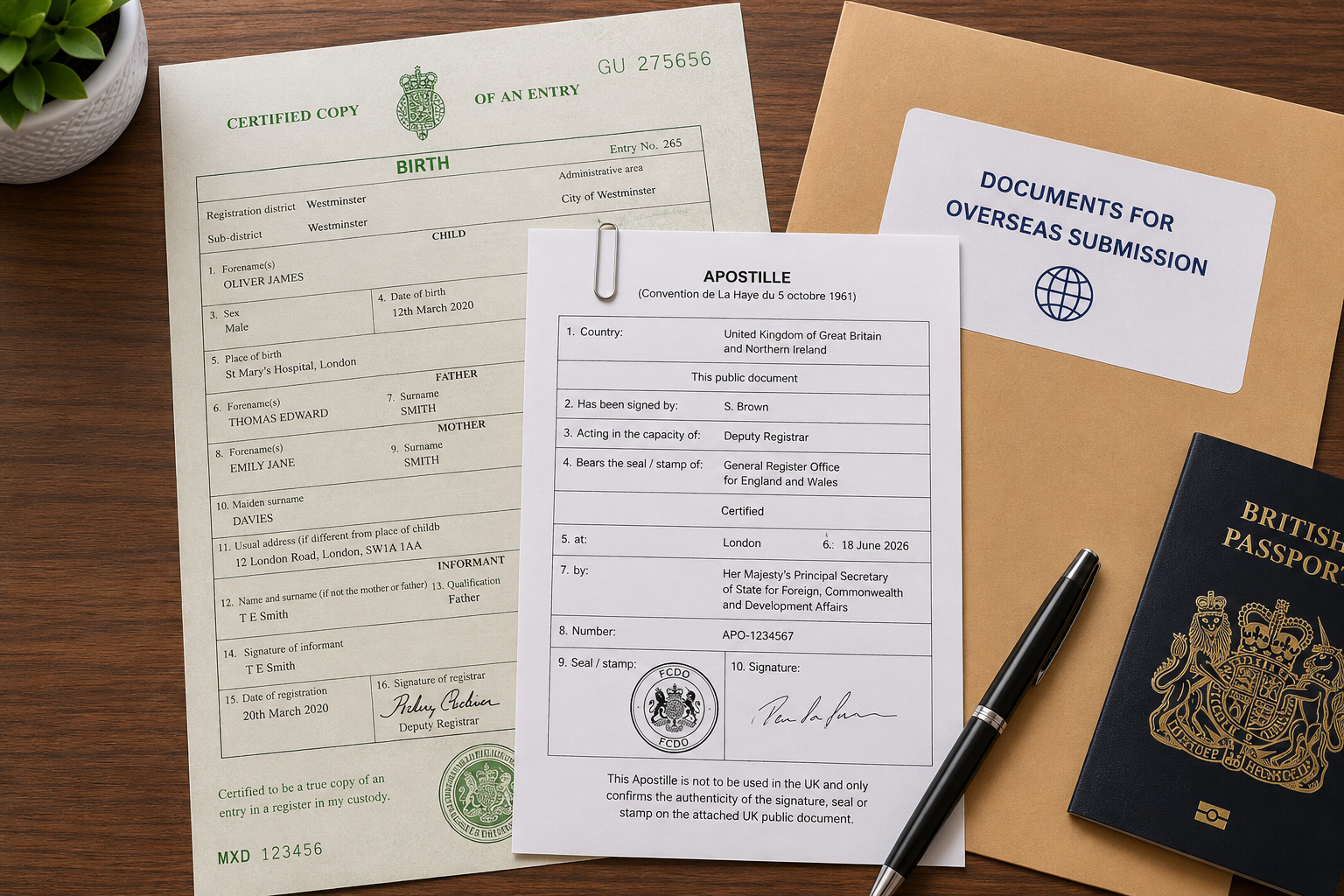 UK document with an apostille certificate prepared for overseas use