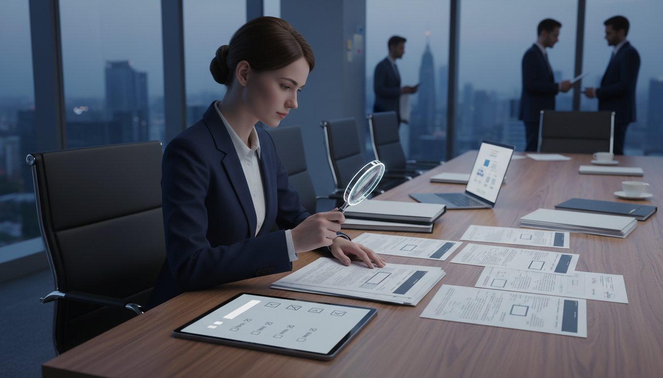 Certified translator checking official documents before delivery