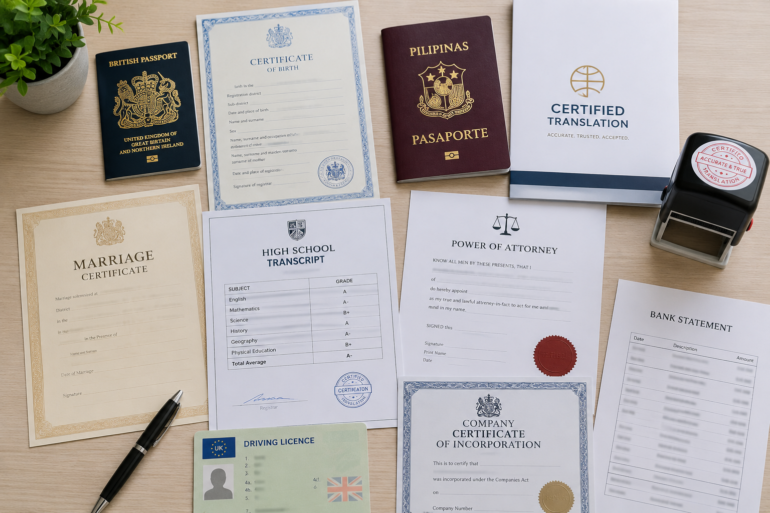 Official documents prepared for 24-hour certified translation